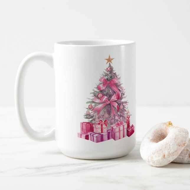Watercolor Christmas Tree Coffee Mug (With Donut)
