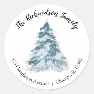 Watercolor Christmas tree elegant return address Classic Round Sticker