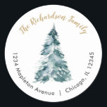 Watercolor Christmas tree elegant return address Classic Round Sticker<br><div class="desc">For more advanced customisation of this design,  simply select the "Customise It" button above!</div>