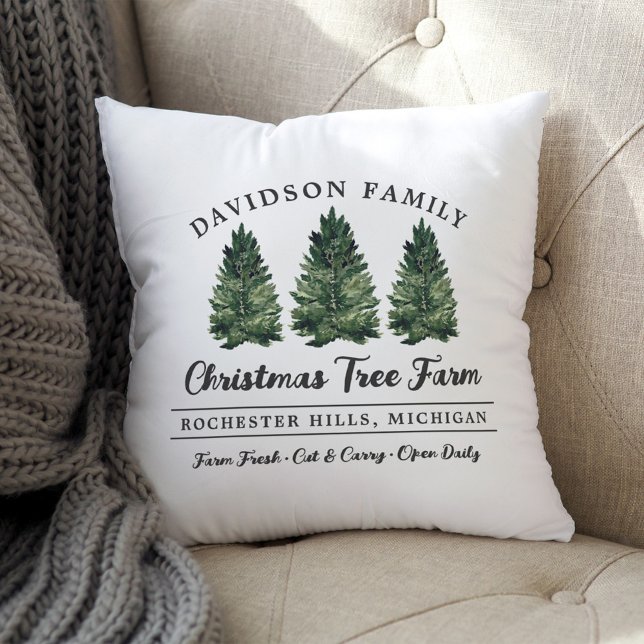 Watercolor Christmas Tree Farm Family Name Cushion (Creator Uploaded)