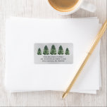 Watercolor Christmas Tree Farm Grey Return Address Label<br><div class="desc">Festive custom holiday address label design features a rustic chic winter scene from a Christmas tree farm and a snowy grey winter background. Includes a row of green watercolor painted pine trees. Personalise the simple charcoal grey wording with your family's return address text. Makes a beautiful accent for your Christmas...</div>