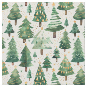 Watercolor Christmas Tree Forest Fabric