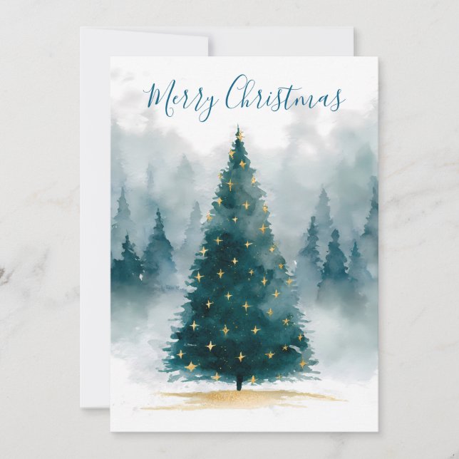 Watercolor Christmas Tree Greeting  Holiday Card (Front)