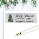 Watercolor Christmas Tree Grey Return Address<br><div class="desc">Festive "Merry Christmas" custom holiday address label design features a rustic chic winter scene with a snowy grey background and a green watercolor painted Christmas pine tree. Personalise the charcoal grey wording with your choice of greeting and your family's return address text. Makes a beautiful accent for your Christmas cards....</div>