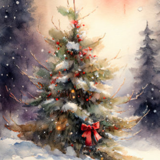 Watercolor Christmas Tree Holiday Card
