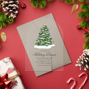 Watercolor Christmas Tree Holiday Dinner Party Acrylic Invitations