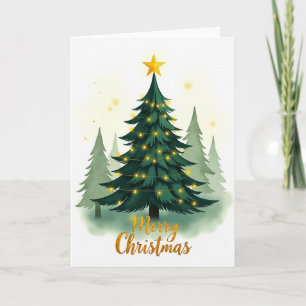 Watercolor Christmas Tree Holiday Greeting Card