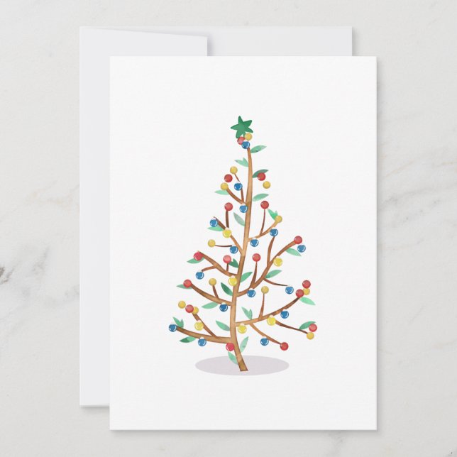 Watercolor Christmas Tree Holiday Greeting Card (Front)
