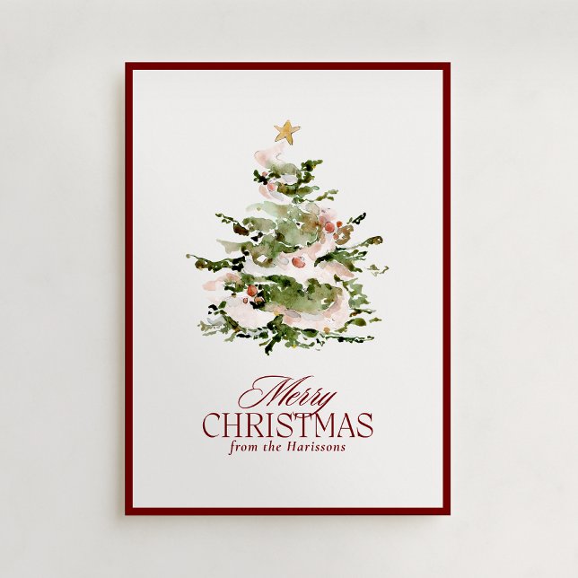 Watercolor Christmas Tree Holiday Non Photo Card (Creator Uploaded)