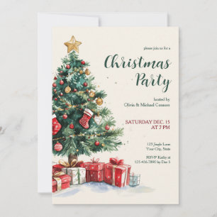 Watercolor Christmas Tree Holiday Party Invitation