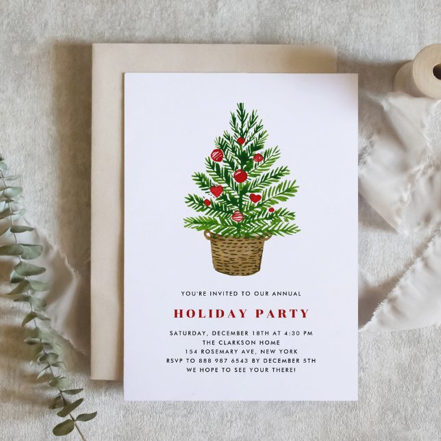 Watercolor Christmas Tree Holiday Party Invitation (Creator Uploaded)