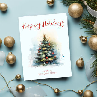 Watercolor Christmas Tree  Holiday Postcard
