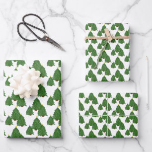 Watercolor Christmas Tree Holiday Wrapping Paper Sheet