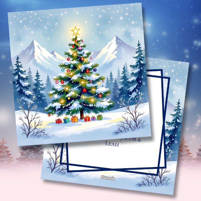 Watercolor Christmas Tree in the Mountains   Holiday Card (Creator Uploaded)