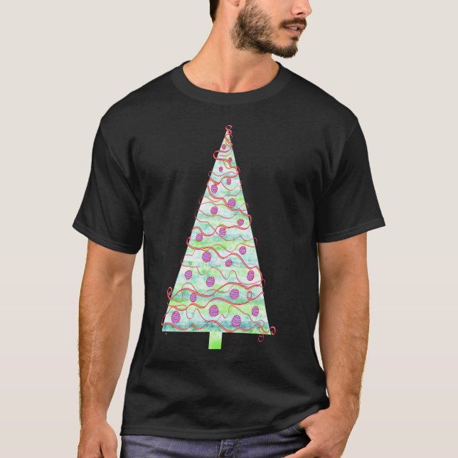 Watercolor Christmas Tree Light Delicate Mint Gree T-Shirt (Front)