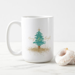 Watercolor Christmas Tree "Merry & Bright" Holiday Coffee Mug