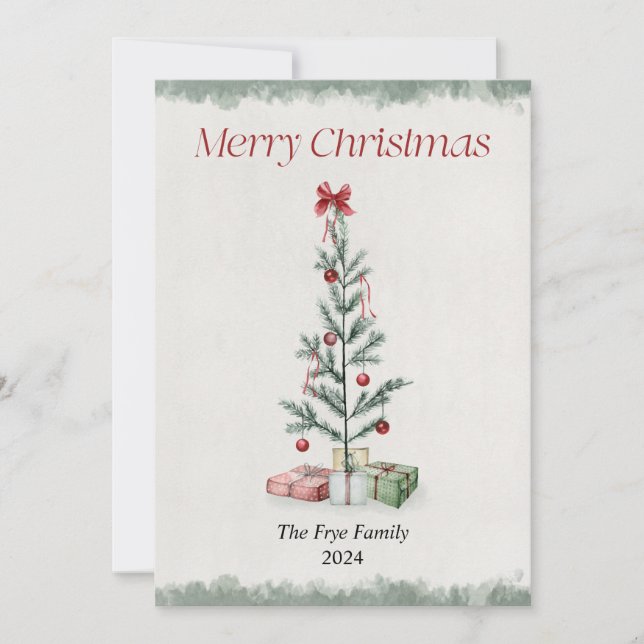 Watercolor Christmas Tree Merry Christmas Card (Front)