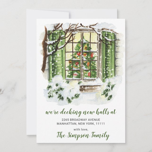 Watercolor Christmas Tree Moving Announcement (Front)