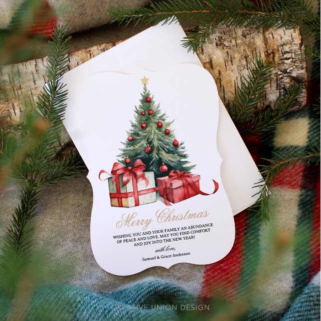 Watercolor Christmas Tree Non Photo Christmas Card (Creator Uploaded)