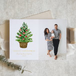 Watercolor Christmas Tree on a Wicker Basket Photo Foil Holiday Card<br><div class="desc">Merry Christmas | Send your holiday wishes to friends and family with this customisable Christmas card. This gold foil Christmas card features a watercolour Christmas tree with red ornaments on a wicker basket. Personalise it by adding your own details. This photo Christmas card is available on other cardstock. Matching items...</div>