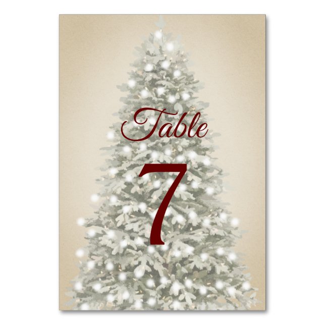 Watercolor Christmas Tree on Kraft Wedding Table Number (Front)