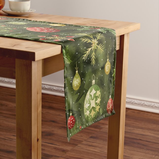  Watercolor  Christmas tree ornament Short Table Runner (In Situ)