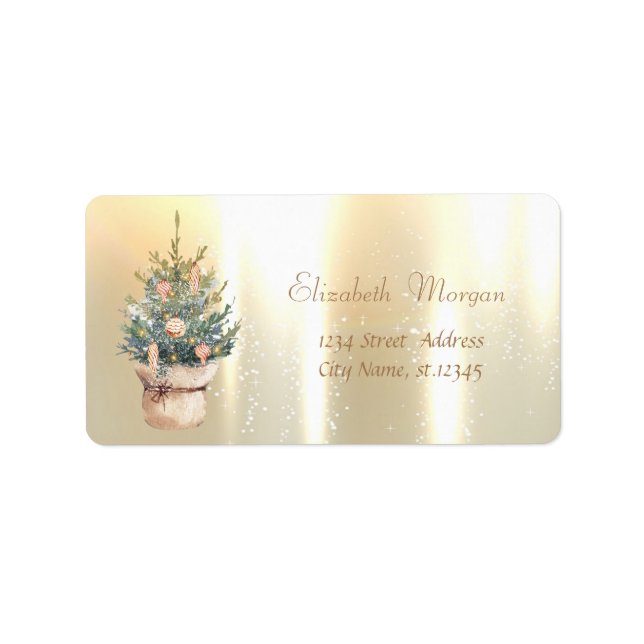 Watercolor Christmas Tree Ornaments Gold Label (Front)