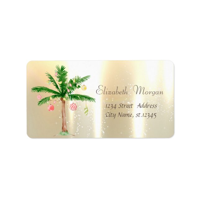 Watercolor Christmas Tree Palm Gold  Label (Front)