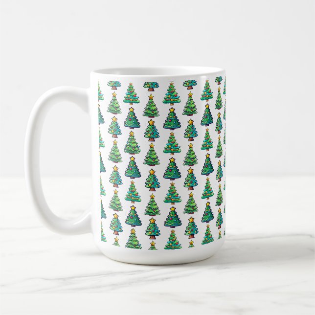 Watercolor Christmas Tree Pattern, Christmas Coffee Mug (Left)