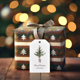 Watercolor Christmas tree personalised Gift Tags