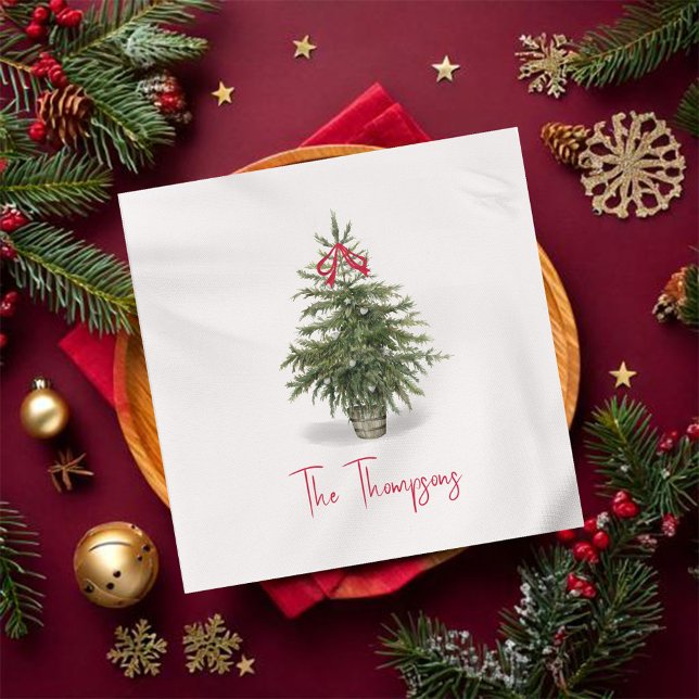 Watercolor Christmas Tree Personalised Napkin (Christmas tree watercolor personalized napkin,)