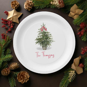 Watercolor Christmas Tree Personalised Paper Plate