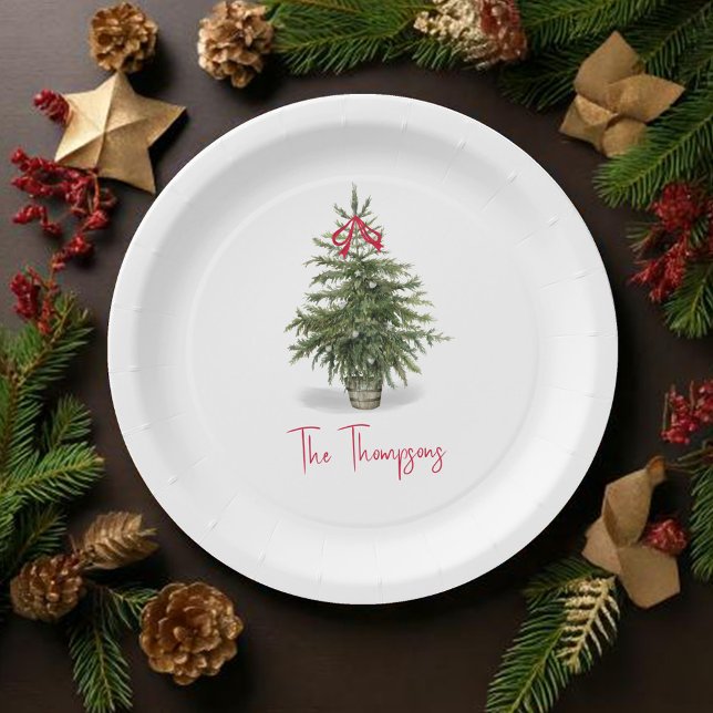 Watercolor Christmas Tree Personalised Paper Plate (Christmas tree watercolor custom paper plate)
