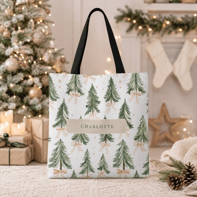Watercolor Christmas Tree Personalised Tote Bag (Creator Uploaded)