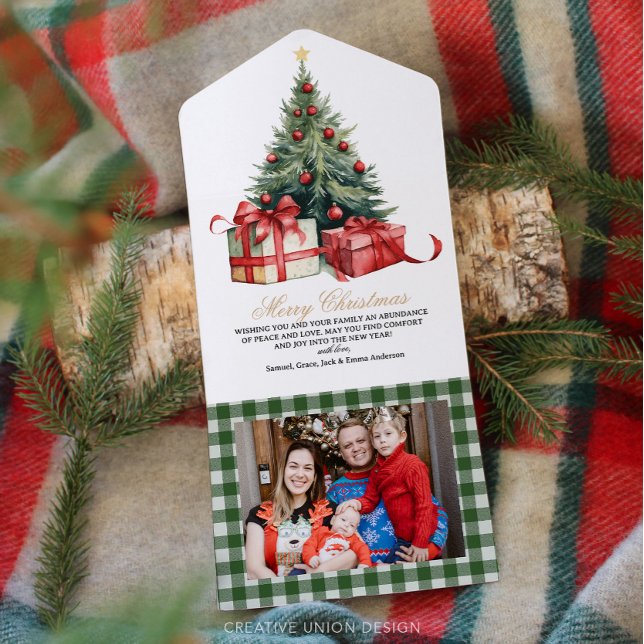 Watercolor Christmas Tree Photo Christmas All In One Invitation (Creator Uploaded)