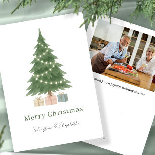Watercolor Christmas Tree Photo Personalised Holiday Card
