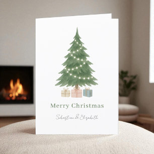 Watercolor Christmas Tree Photo Personalised Holiday Card