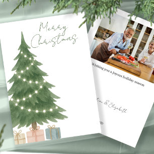 Watercolor Christmas Tree Photo Personalized Holiday Card