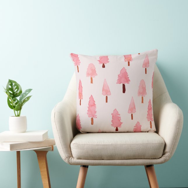 Watercolor Christmas Tree Pillow in Soft Pink (Chair)