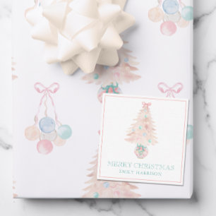 Watercolor Christmas Tree Pink Grandmillennial Card