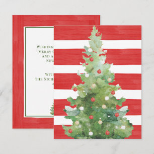Watercolor Christmas Tree Red Striped Note Card
