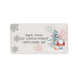 Watercolor Christmas Tree, Santa Claus Label