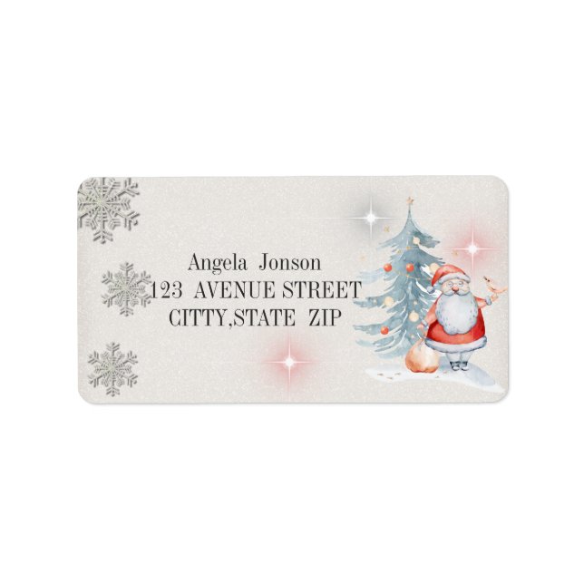 Watercolor Christmas Tree, Santa Claus Label (Front)