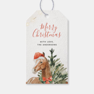 Watercolor Christmas Tree Santa Horse Gift Tags