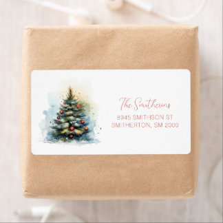 Watercolor Christmas Tree Shipping label
