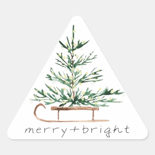 Watercolor Christmas Tree Sled Triangle Sticker (Front)