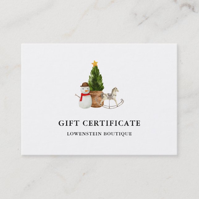 Watercolor Christmas Tree Snowman Gift Certificate (Front)