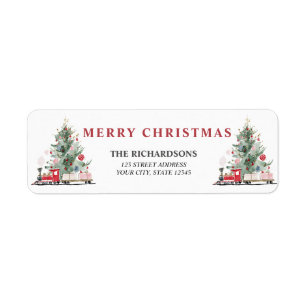Watercolor Christmas Tree Toy Train Return Address