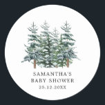 Watercolor Christmas Tree Winter Baby Shower  Classic Round Sticker<br><div class="desc">Watercolor Christmas Tree Winter Baby Shower Invitation</div>
