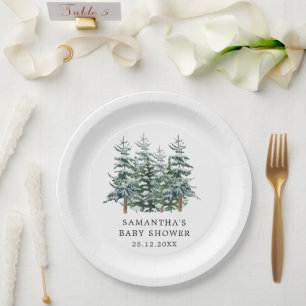 Watercolor Christmas Tree Winter Baby Shower  Paper Plate